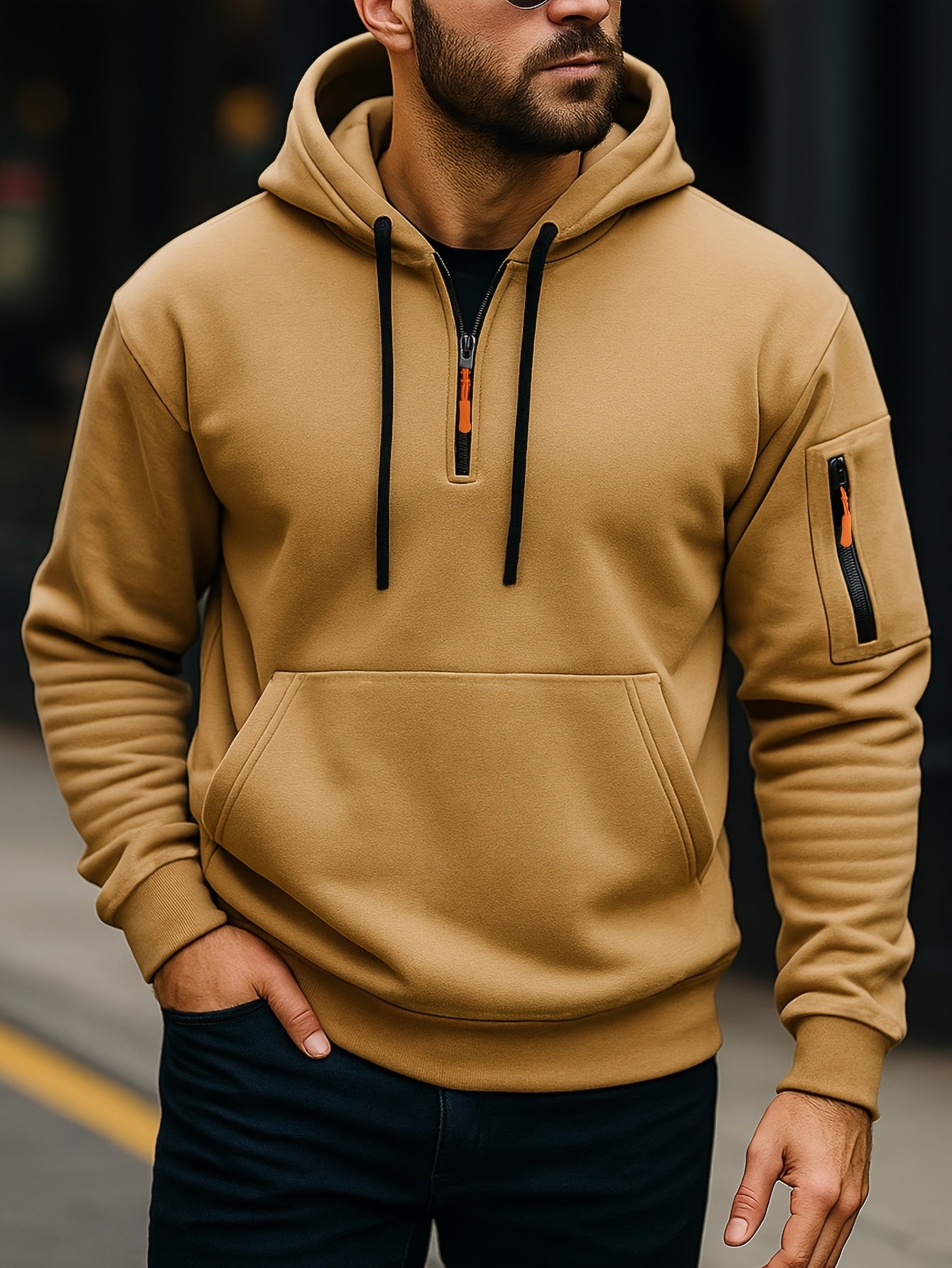 Sweat à capuche décontracté pour homme, style européen et américain, avec fermeture éclair, idéal pour l'extérieur